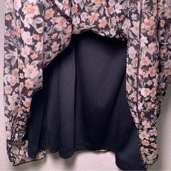 NWT Mesh Floral Mini dress black pink lace slip dress babydoll coquette short - Picture 3 of 16